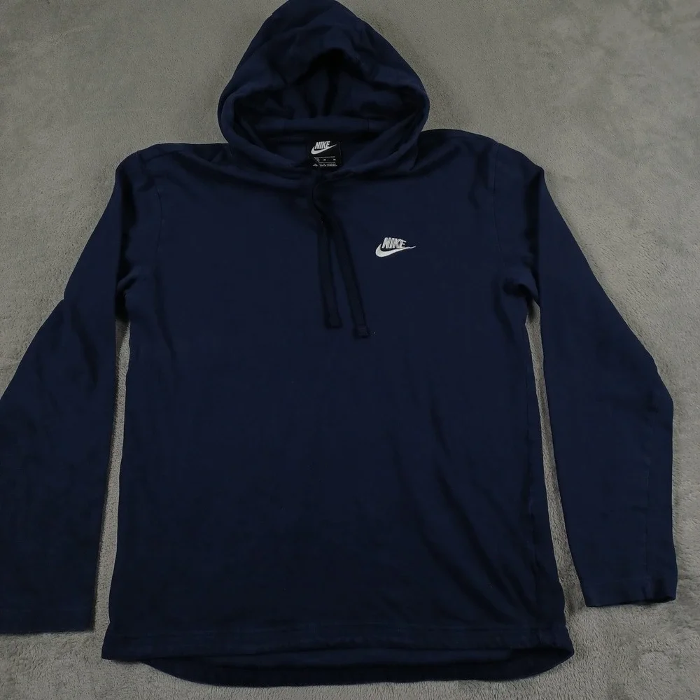 Nike Hoodie Mens Medium Blue Pullover‎ Sweatshirt Swoosh Logo Cotton Long Sleeve
